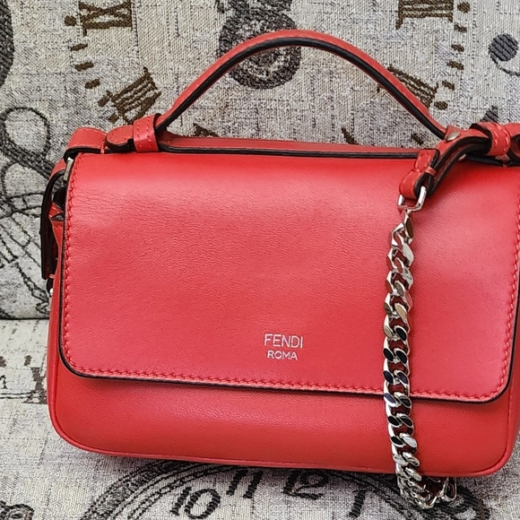 Fendi Red Micro Double Baguette Bag Authentic Approx 7x5 No Callouts - Picture 6 of 7